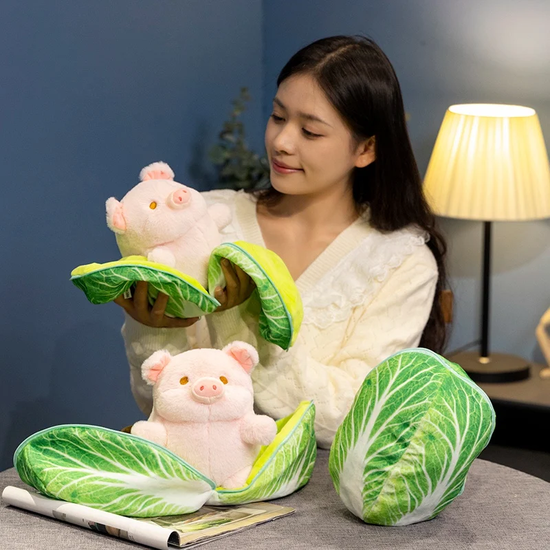 Creative 2 in 1 Chinese Cabbage Pig Plush Toys Soft Stuffed Animal Vegetable Piggy Pillow Baby Appease Doll for Kids Girls Gifts