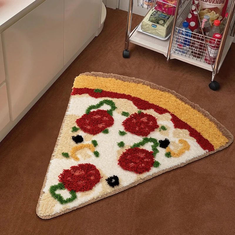 Tufting Pizza Bathmat Fluffy Carpet Bath Tub Side Mat Anti Slip Rug Floor Pad Bathroom Doormat Aesthetic Home Room Decor