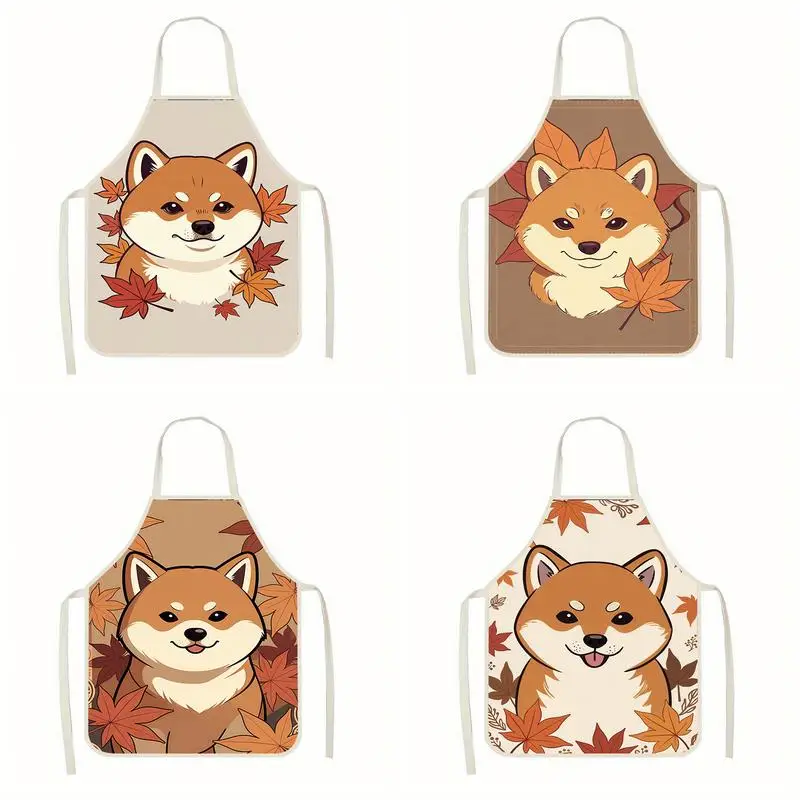 

Льняной фартук с изображением милого шиба-ину и листьев, подходит для приготовления пищи, общения родителей и детей, рисования и других занятий.
