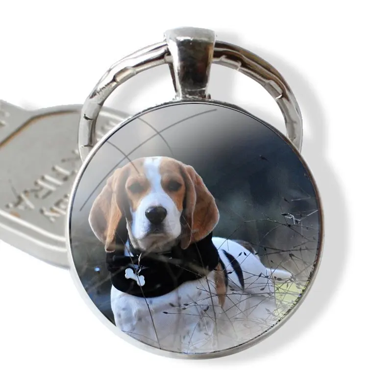 25mm Glass Cabohcon Keychain Key Rings for Women Men Jewelry Gift Beagle Dog