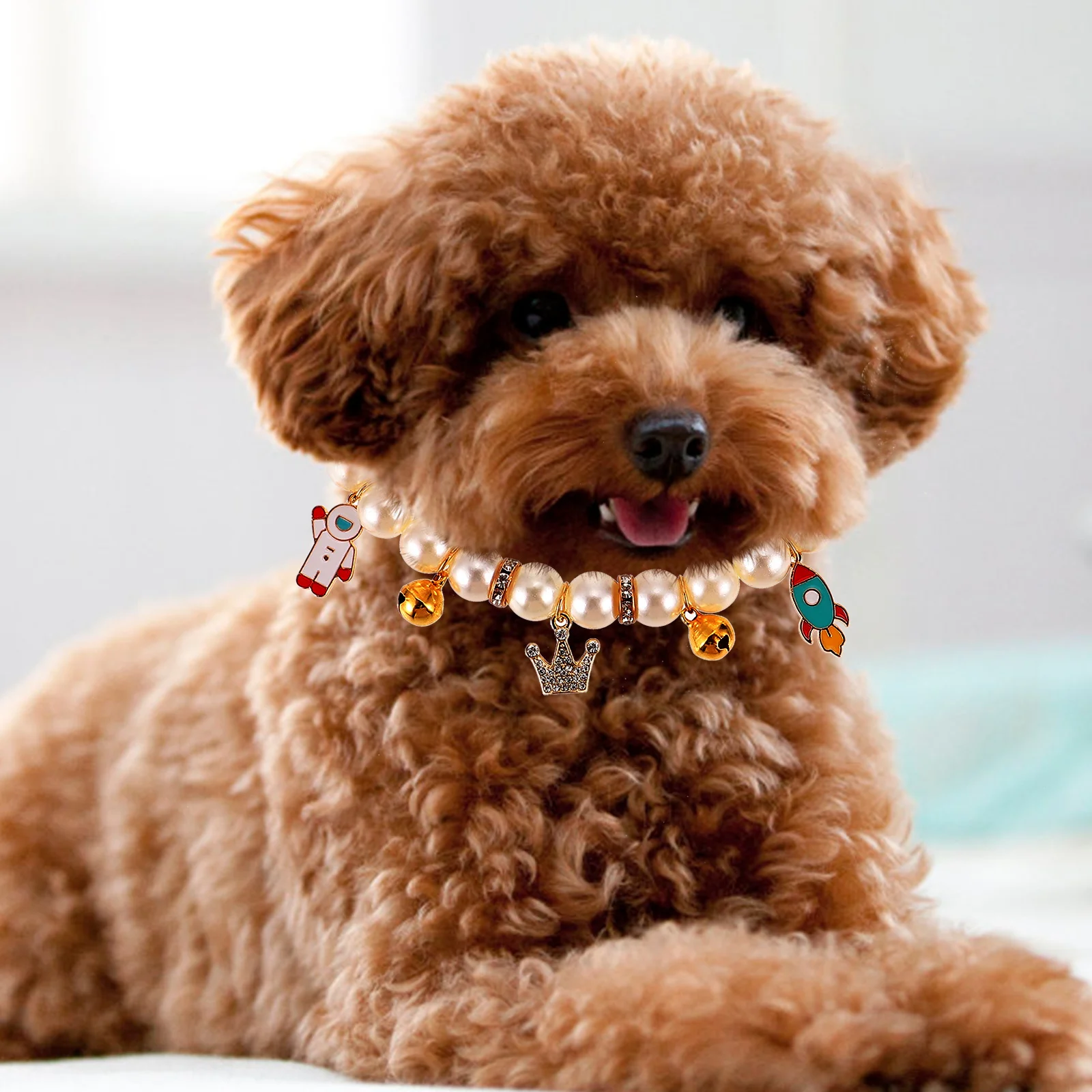 

Pearl Collar Adjustable Cat Necklace Kitten Bell Collar Pet Neck Ornament Lightweight Durable Material Comfortable Wear