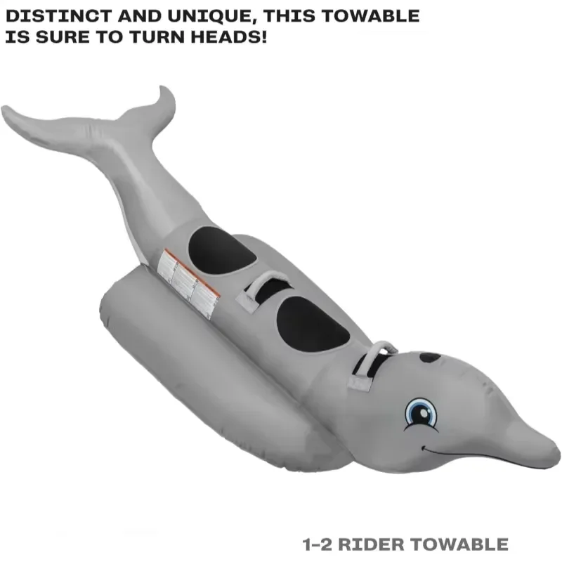 Large PVC Inflatable Dolphin Towable Tube for 1-2 Persons Summer Pool Beach Sea Surfing Fun Water Sports Floating Raft 100x48