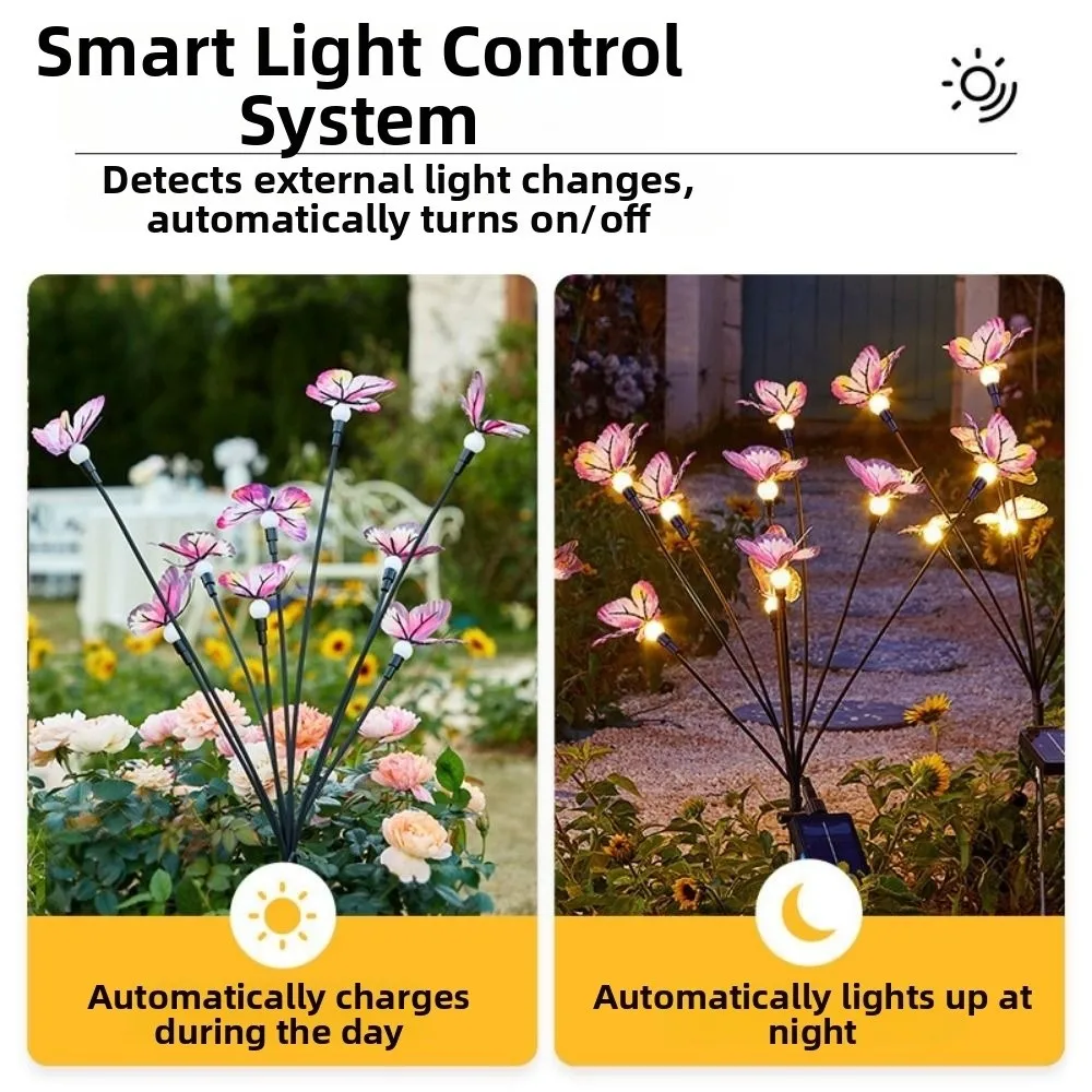 6/9 Head Butterfly Solar Garden Lights Waterproof 8 Light Modes Solar Landscape Lights LED Lights Decorative