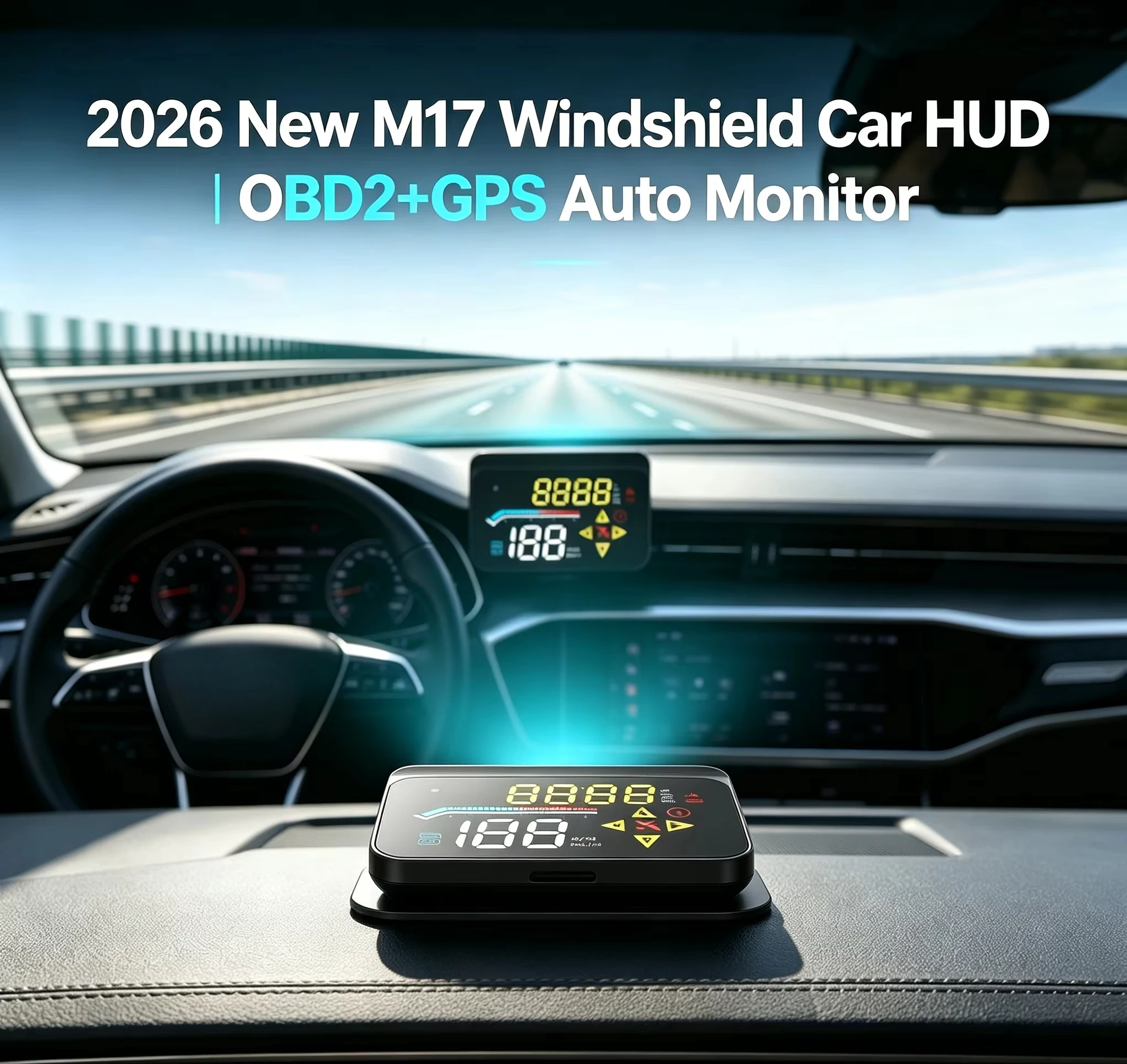 Nulti-alarm OBD2+GPS Head-Up Display For all 12V 24V Vehicles M17 Multi-Function Universal Windshield HUD Water Temp Clock etc.