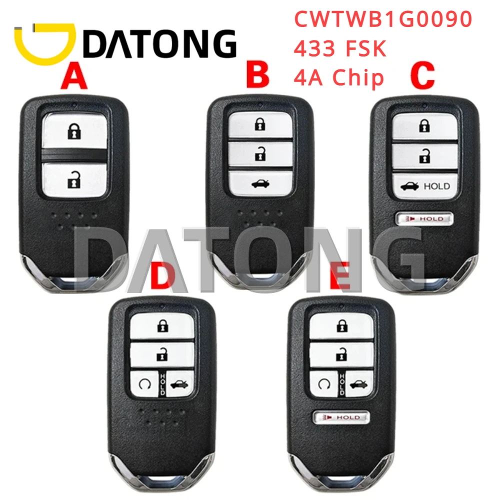 

Datong World Car Remote Control Key Fit For Honda Accord 2018-2021 FCCID CWTWB1G0090 4A Chip 433.92MHz Promixity Smart Card