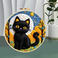 Diy Felt Kit Wool Felting Painting With Frame Animal Cat Wool Needle Felt Picture Kit Felt Craft New Gift