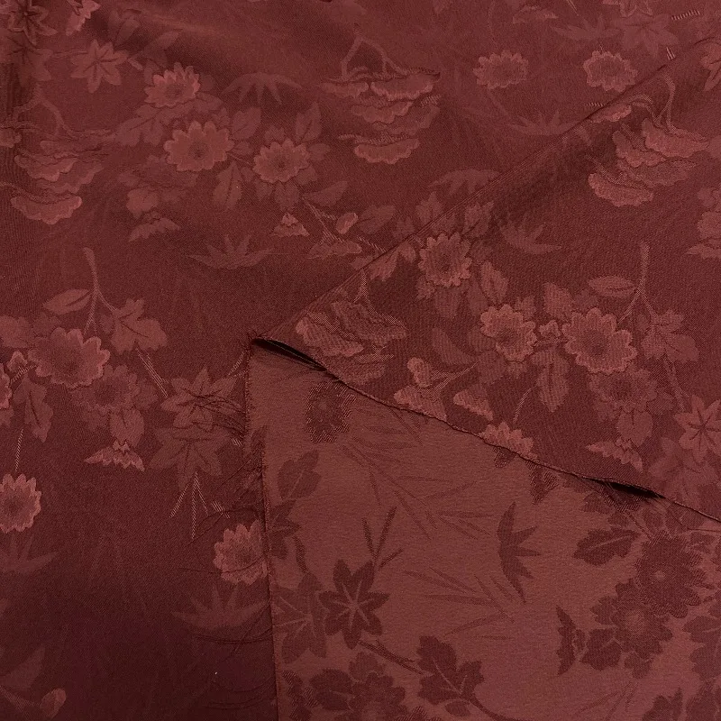 

Brick Red Star Grass Daisy Jacquard Satin Fabric Non Elastic Shirt Lightweight Wrinkle Resistant Cheongsam Hanfu DIY Fabric