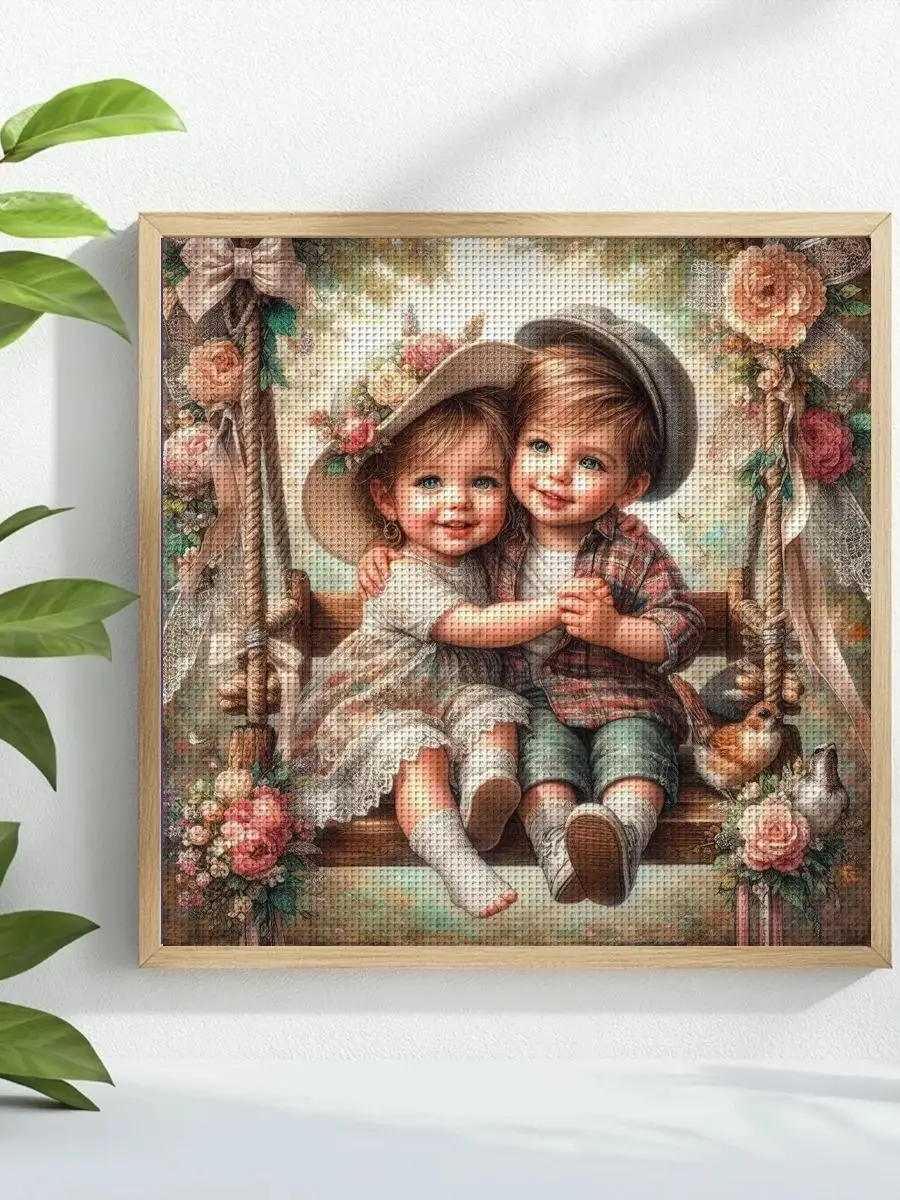 1 Stück 40x40 cm/15,74 Zoll Mädchen Kreuzstich-Set DIY-Kit 11CT/14CT DIY-Stickset DIY-Kreuzstich-Set mit Öko-Baumwollfaden – Detail 1