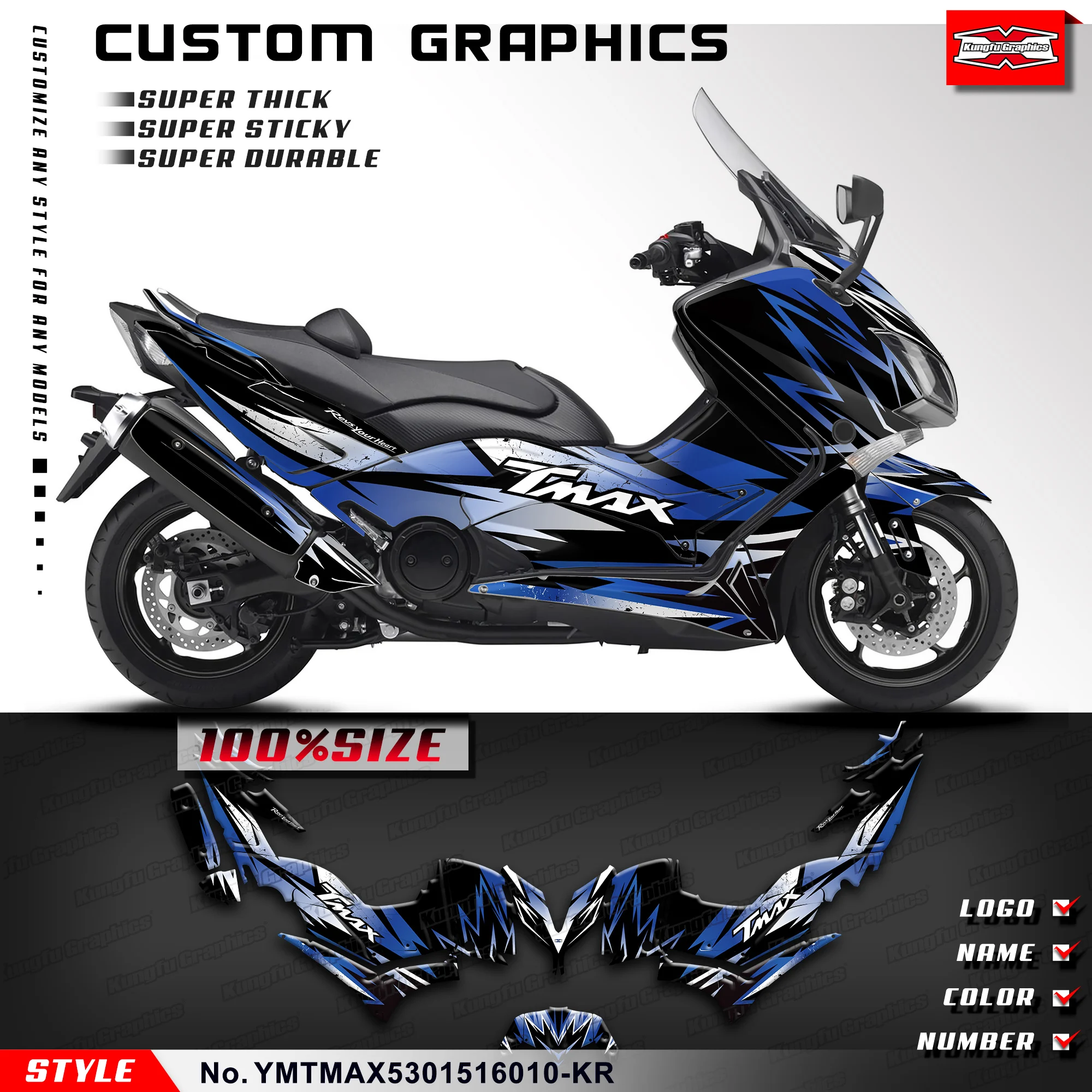 

KUNGFU GRAPHICS Racing Graphics Wrap Design Kit for Yamaha TMAX 530 2015 2016, YMTMAX5301516010-KR