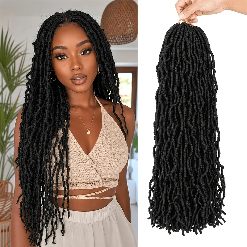 8 Packs Soft Locs Crochet Hair Pre-Looped Butterfly Faux Locs Synthetic Goddess Locs Braiding Hair Extensions Natural Wavy Knotless Crochet Braids for Women
