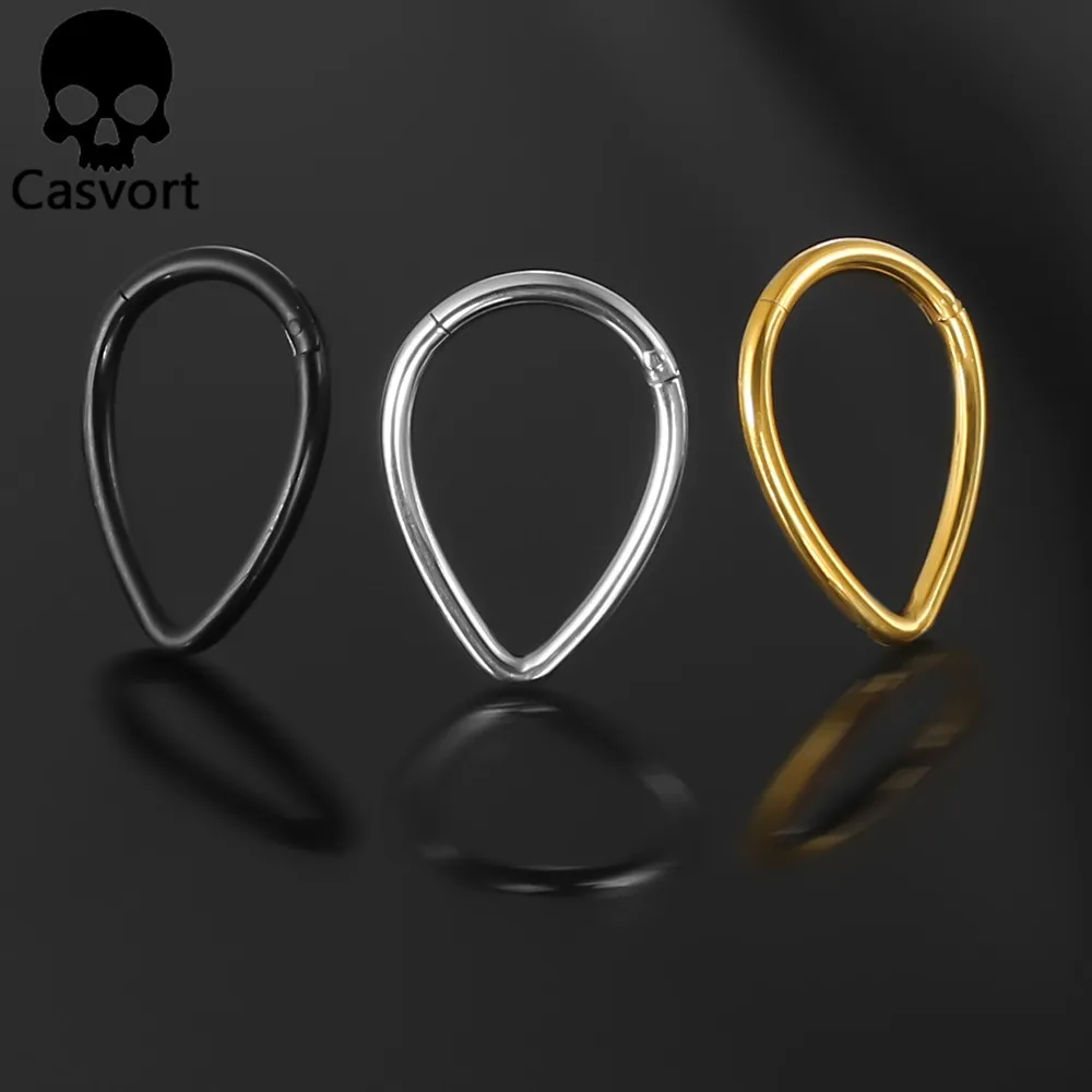 Casvort 1PCS 316 Stainless Steel Teardrop Segment Septum Nose Piercings Tragus Lip Piercing Rings Nipple Clicker Body Jewelry