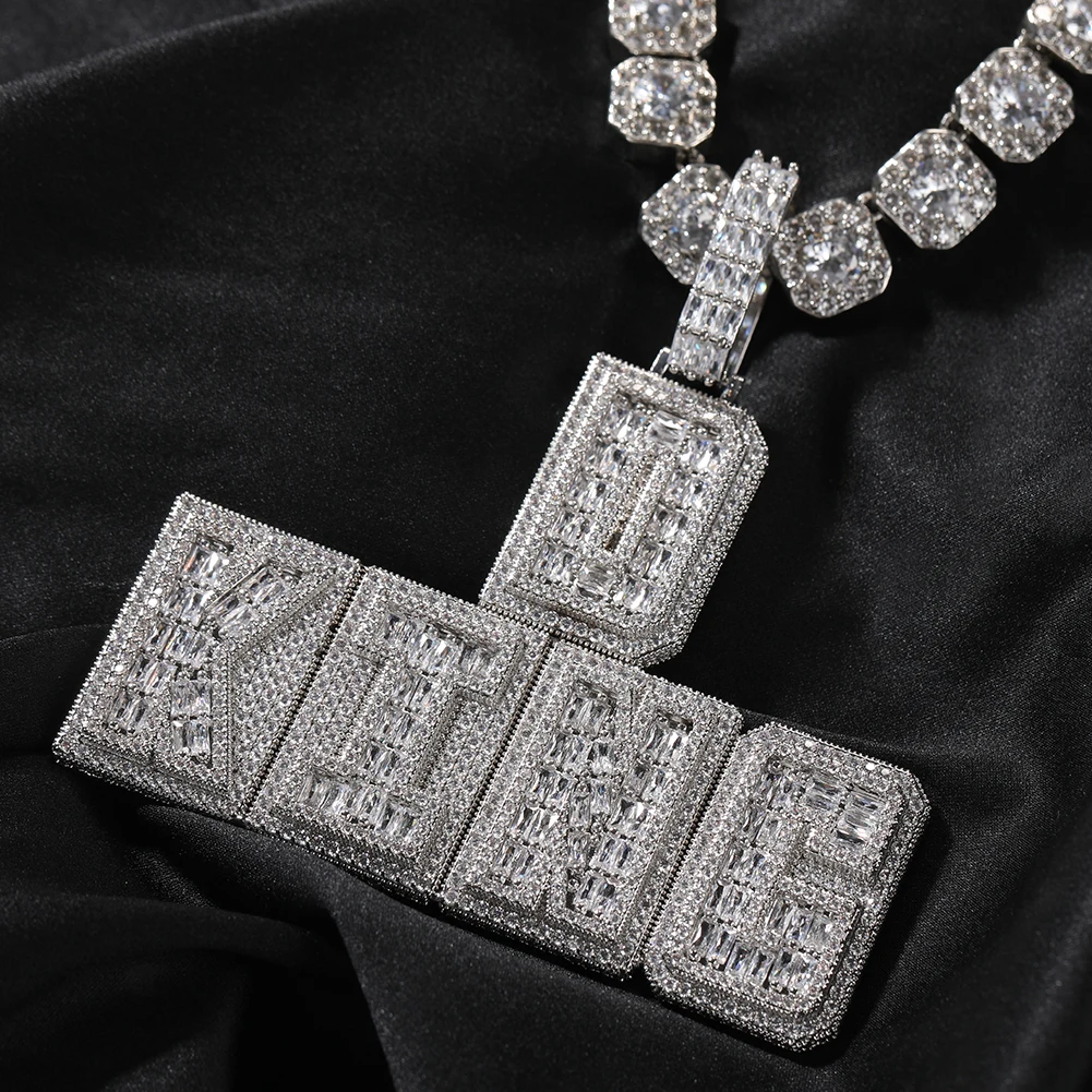 TBTK Custom BaguetteCZ Initial Letters Pendant Iced Out Square 5A+ Cubic Zirconia Personalized Name Necklace HipHop Jewelry