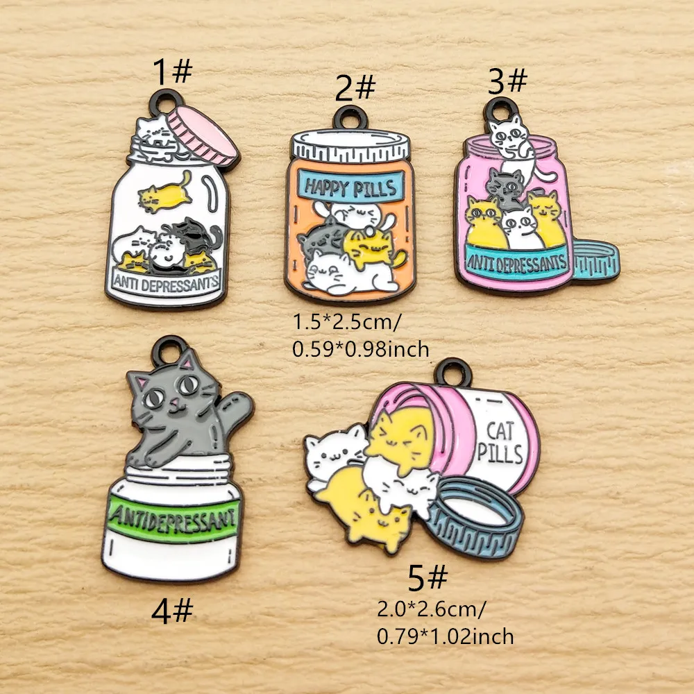 10pcs Bottle Cat Charm for Jewelry Making Enamel Necklace Earring Bracelet Pendant Diy Accessories Alloy Metal Black Plated