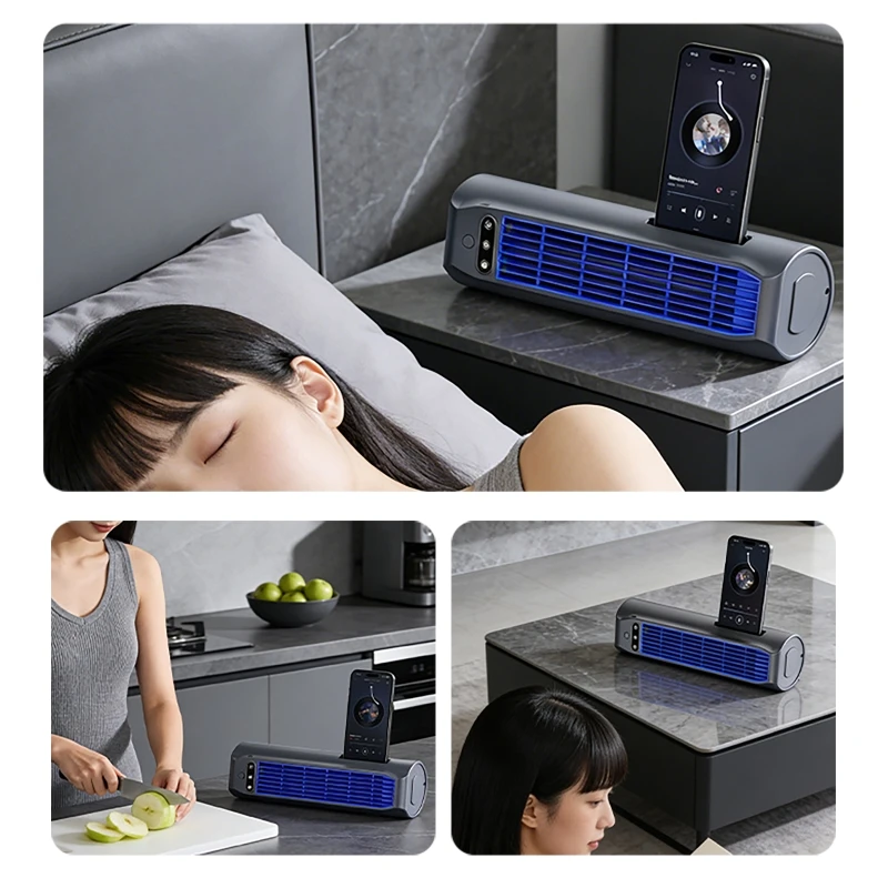 Portable Air Conditioner Fan Quiet Desktop Tower Fan Wall Non-drilling Circulating Fan 3 Speeds Adjustable for Home Kitchen