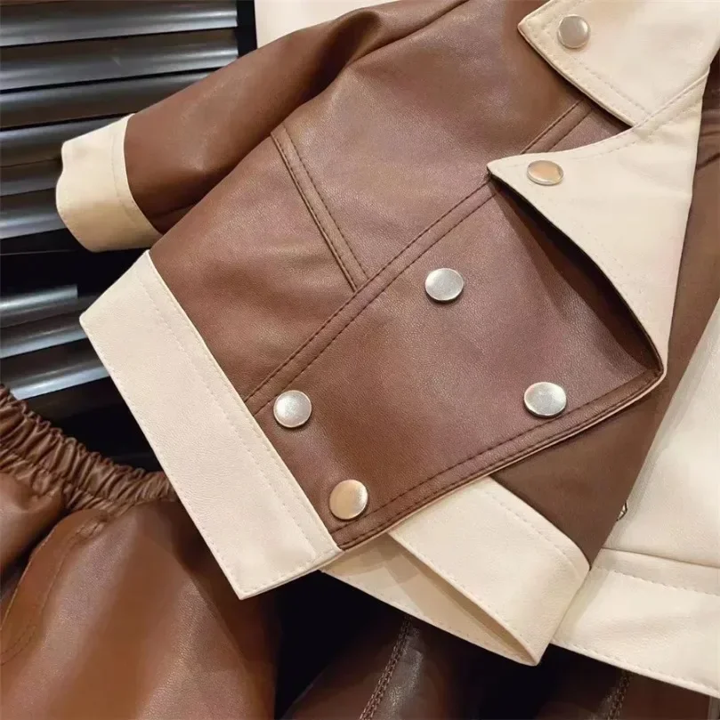 Girls Clothes Sets Spring Autumn Children Leather Jackets 2024 Skirts 2pcs Party Dress Suit for Baby Outfits Kids 7 Year