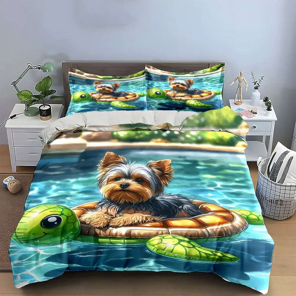 "Dog Pool Float Summer Set" Bedding Set with 1 Duvet Cover 2 Pillowcases Single Double King Queen, Gift