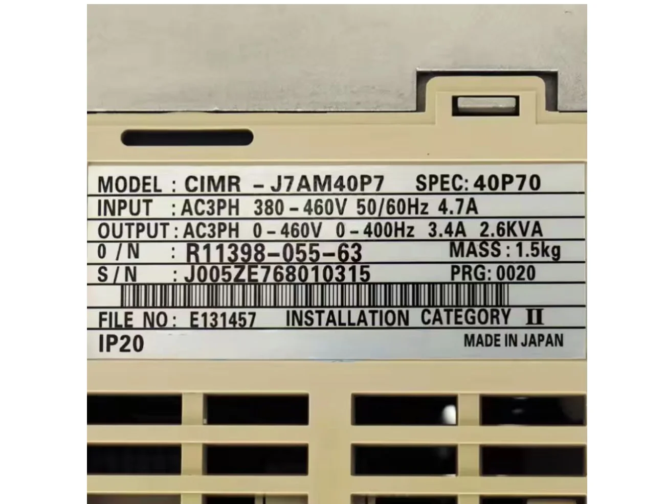 New CIMR-J7AM40P7 CIMRJ7AM40P7 PRICE J7 SERIES DRIVE 380/460 VAC 3 PH 4.9 AMP 2 HP Warranty 12 Months