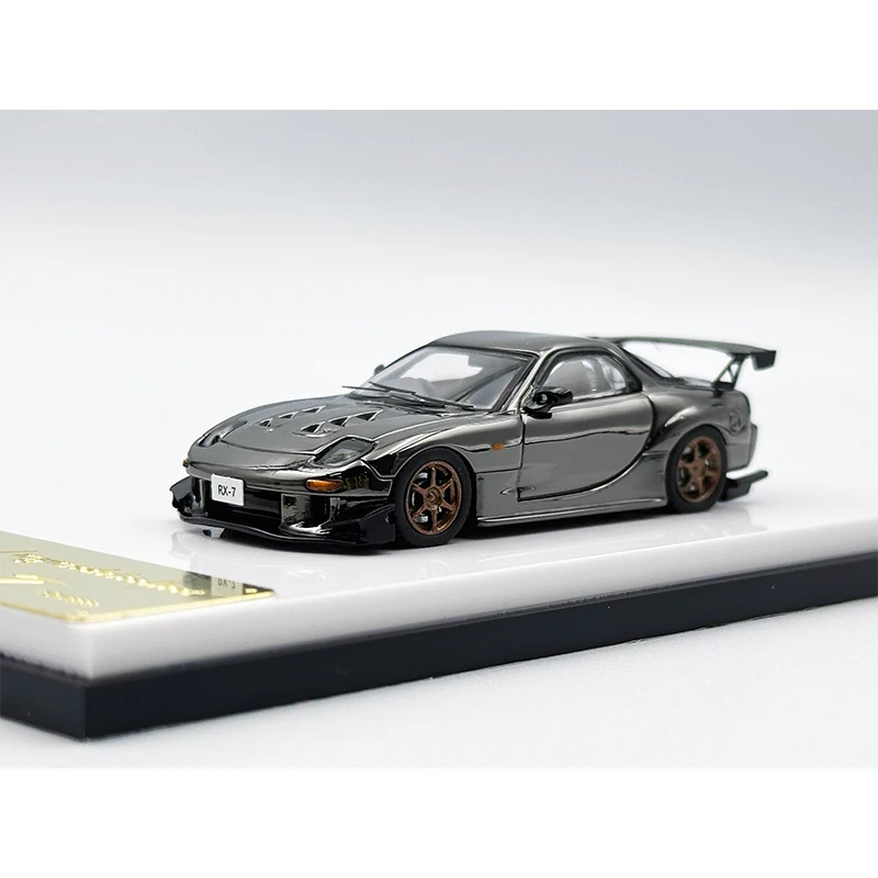 Amemiya RX7 FD3S cromado gris fundido a presión modelo de coche, juguetes de colección, MC en Stock, 1:64 RE