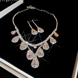 Great drop of water collar earrings joint for women, bright complete rhinestone jewelry sets, bridal wedding party 6 Main sales set of brightness - №5