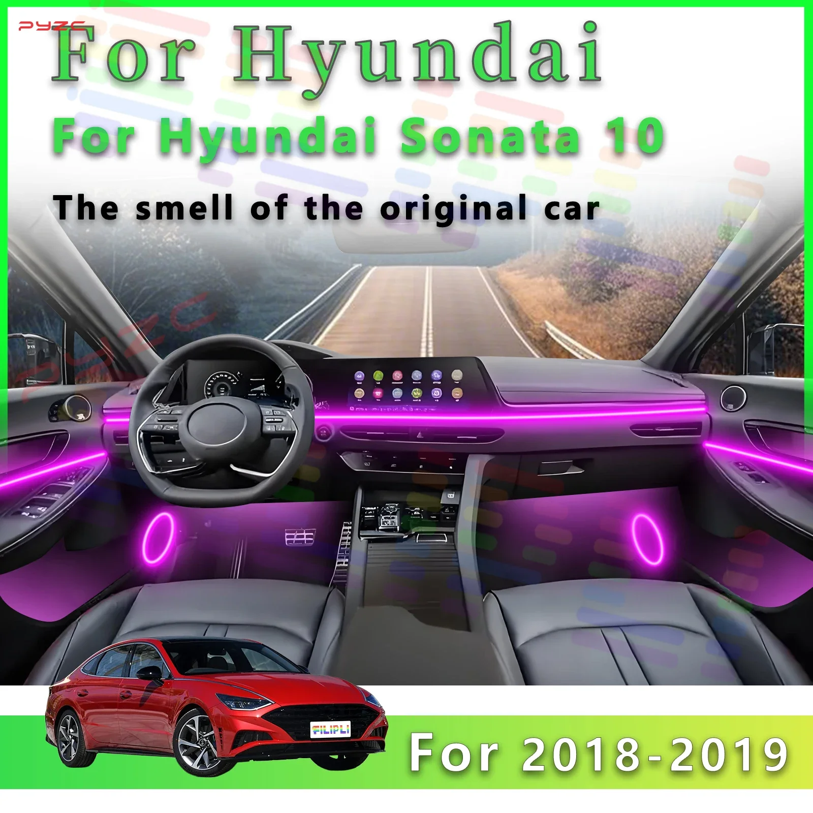 

Для Hyundai Sonata 10, внутренняя декоративная светодиодная 64-цветная лампа окружающего освещения, акриловая световая лента, приложение с режимами освещения и ярким