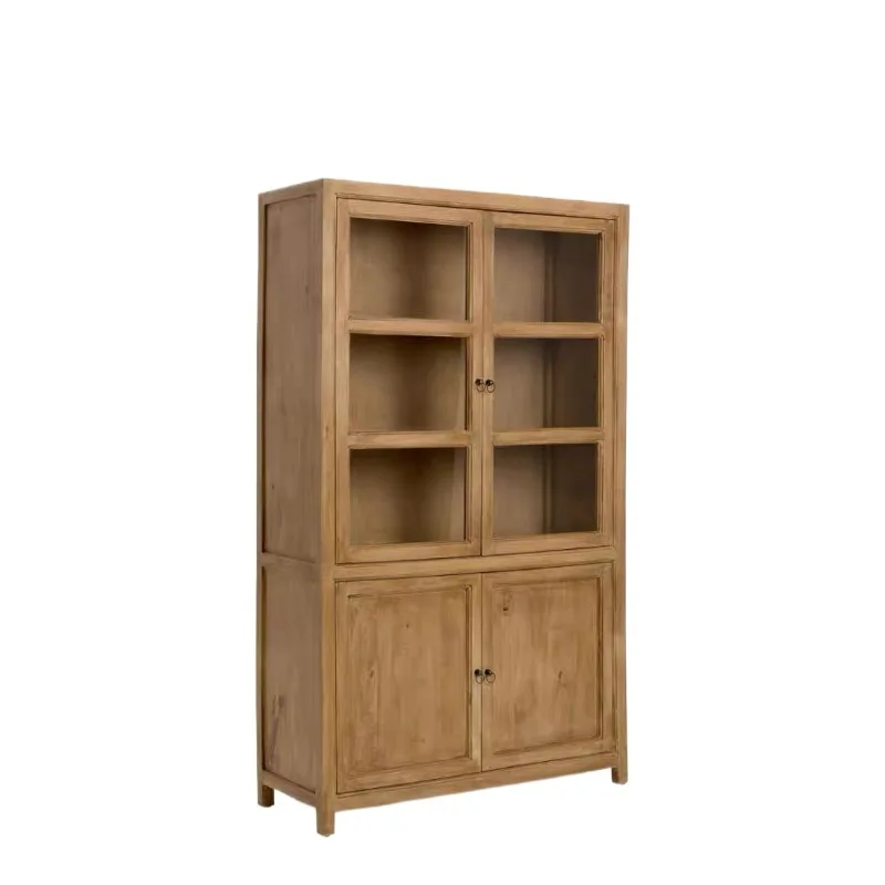 

American rural solid wood bookcase retro and old storage cabinet dining side cabinet wine cabinet living room glass