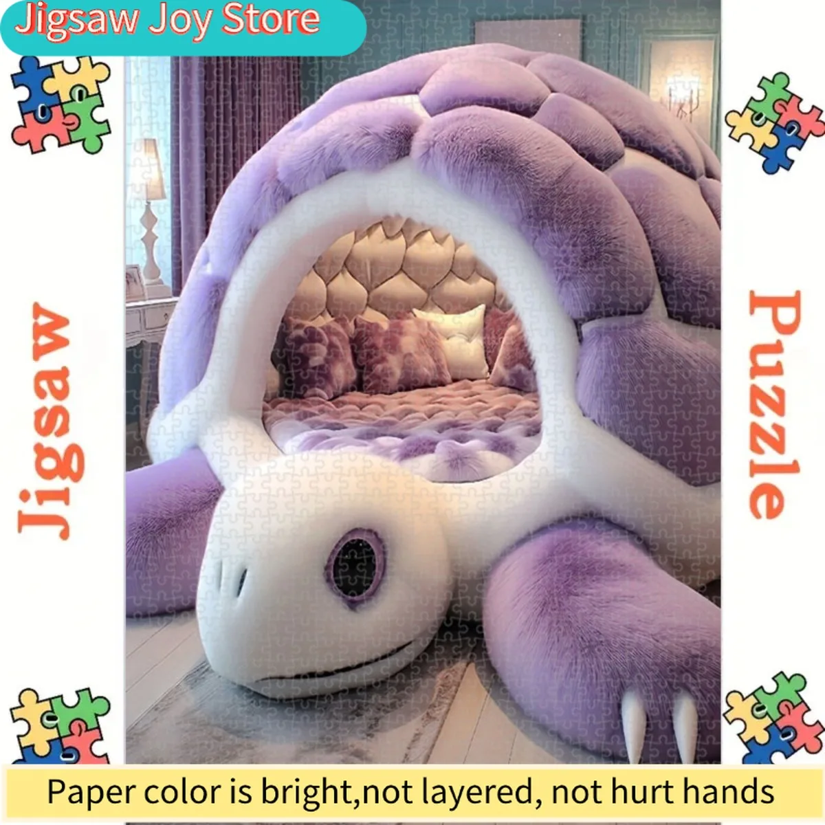 A 1, 000pcs Halloween-Themed Puzzle Featuring a Purple Turtle Bed, Designed for Living Room Decoration. Made from Soft Plush M