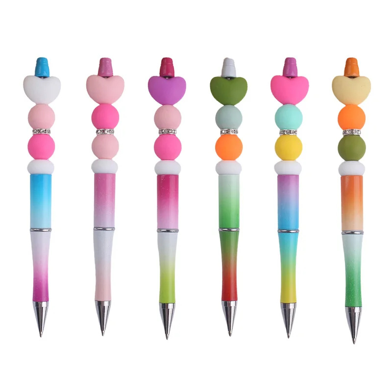 

10 шт., красочная шариковая ручка с градиентом, мультяшная силиконовая ручка ручной работы из бисера, офисные принадлежности, праздничный подарок, набор ручек из бисера