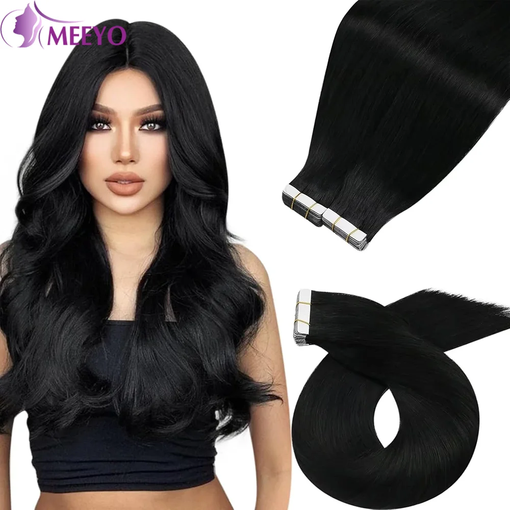 Straight Tape in Hair Extensions Human Hair Brazilian Natural Color 100% Human Hair 20Pcs 50G/Pack 16-26 Inch Seamless Adhesive