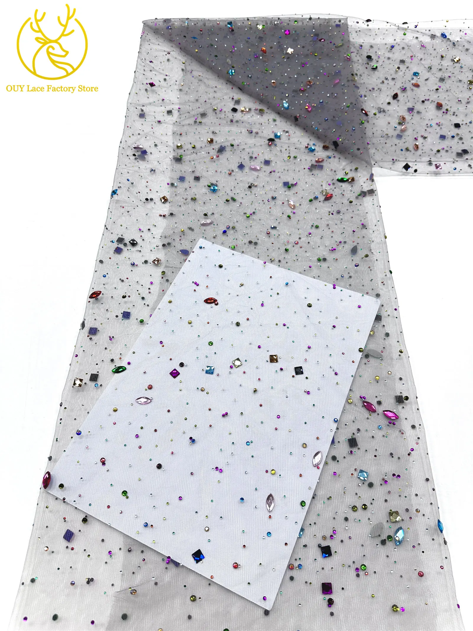 Eleganter nigerianischer Strass-Tüll-Spitzenstoff 2026 – Französischer farbenfroher Stein-Mesh-Spitzenstoff für Hochzeitskleider – Detail 13