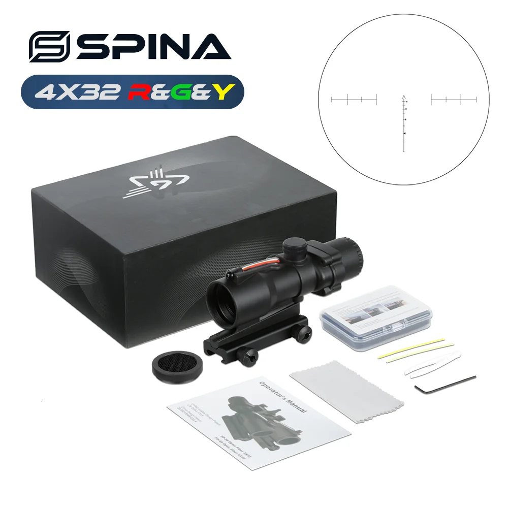 

Tactical 4x32 Scope with Quick-Change Fiber Optics (Red/Green/Yellow) Picatinny Rifle Sight, Real Firearms 5.56