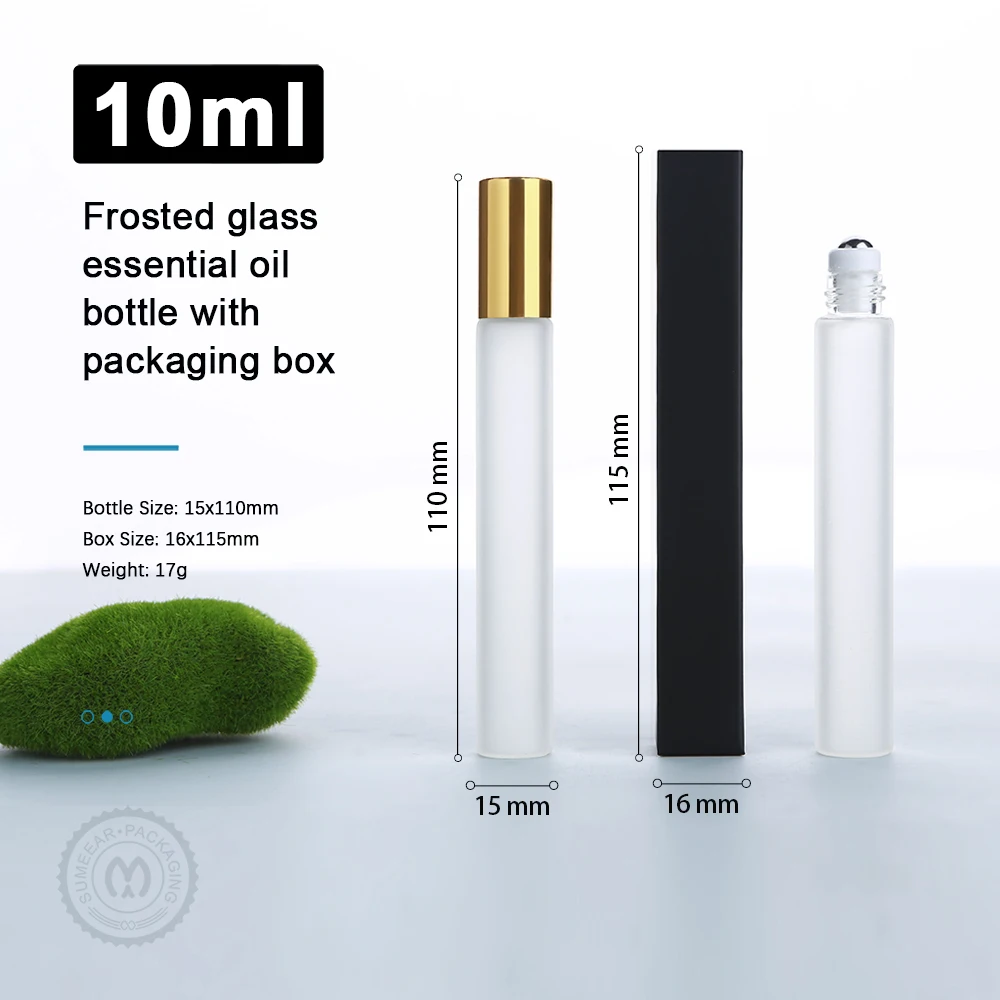 50/100개 10ml 절묘한 휴대용 젖빛 유리 롤온 병(상자 포함), 재사용 가능, 향수/에센셜 오일 디캔팅용 탑