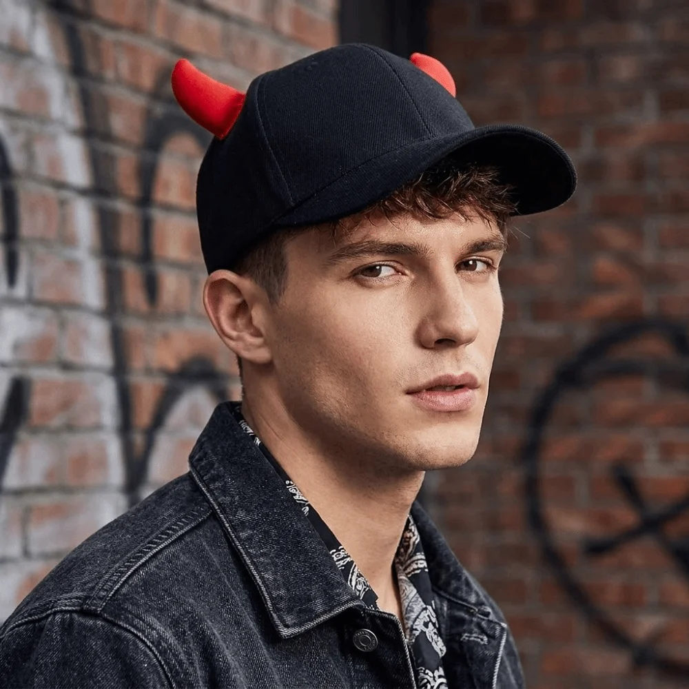 Classic 3D Devil Horn Baseball Cap Cosplay Adjustable Peaked Cap Breathable Outdoor Sports Sun Hat For Man Women Unisex
