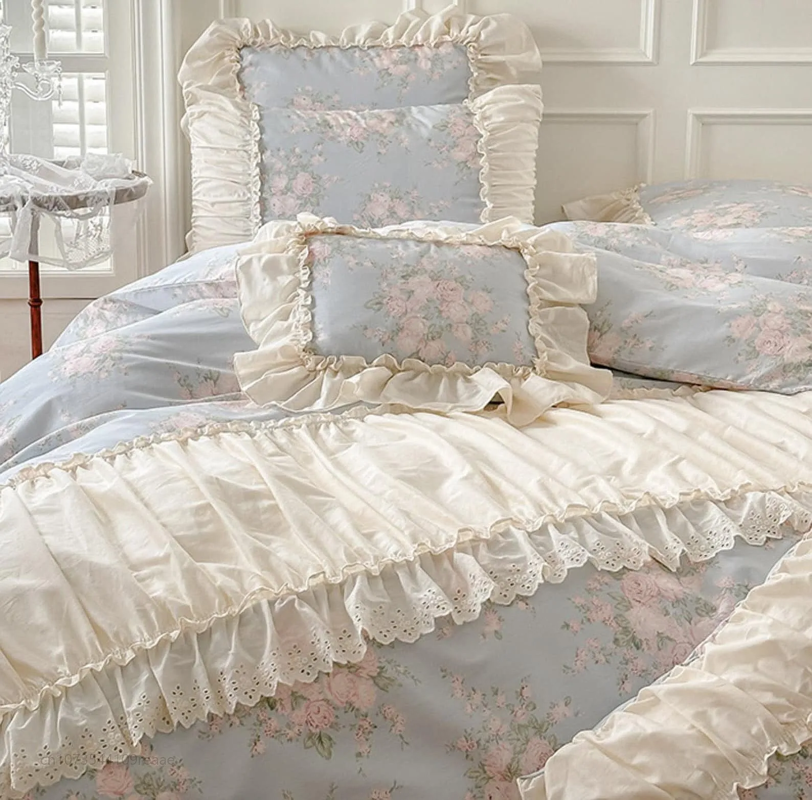 Vintage French Cotton Bedding Set Elegant Quilt Cover Only Bed Skirt