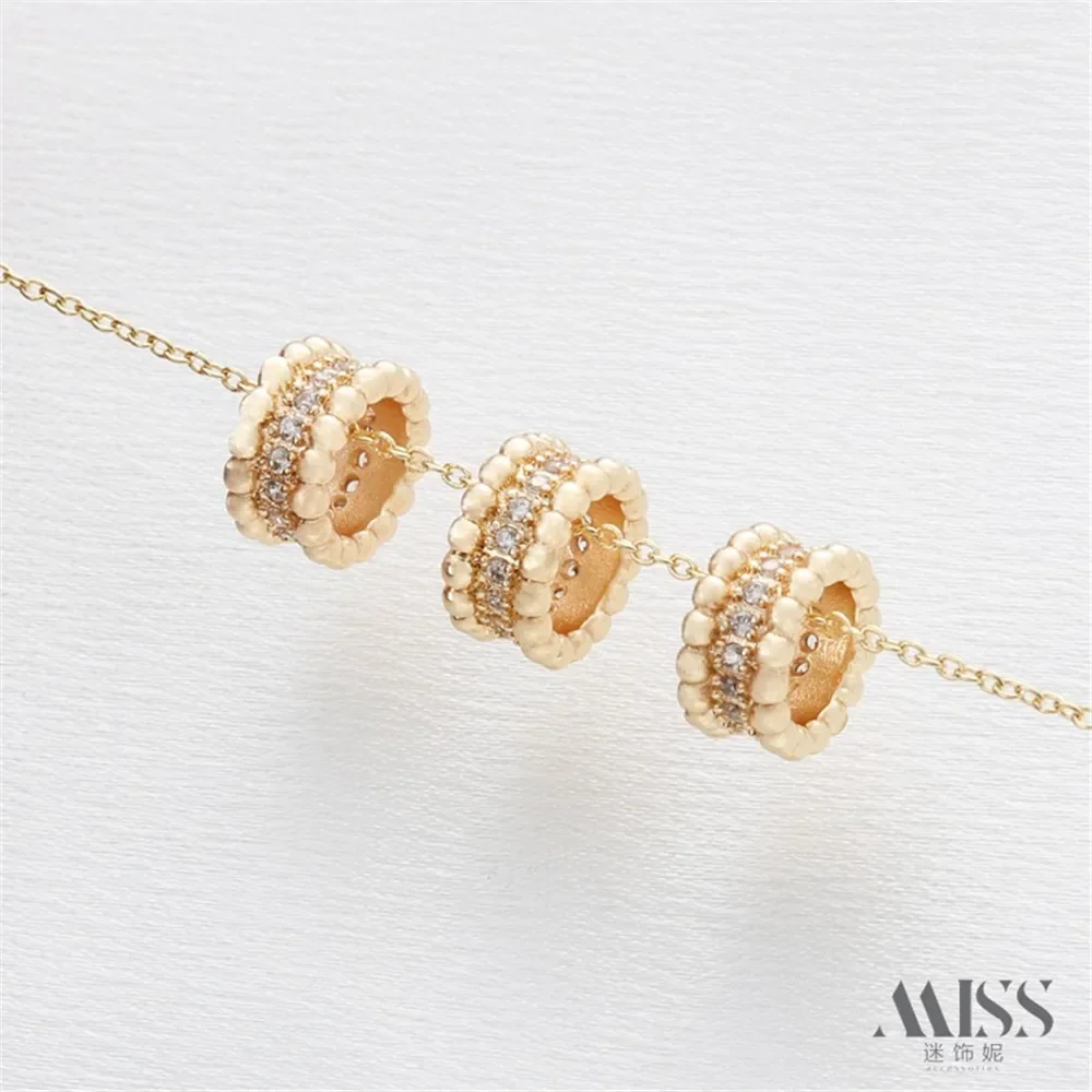 14K Gold Color Set Zircon Large Hole Barrel Bead Running Ring Pendant DIY Bead Separated Bead Bracelet Necklace Accessories
