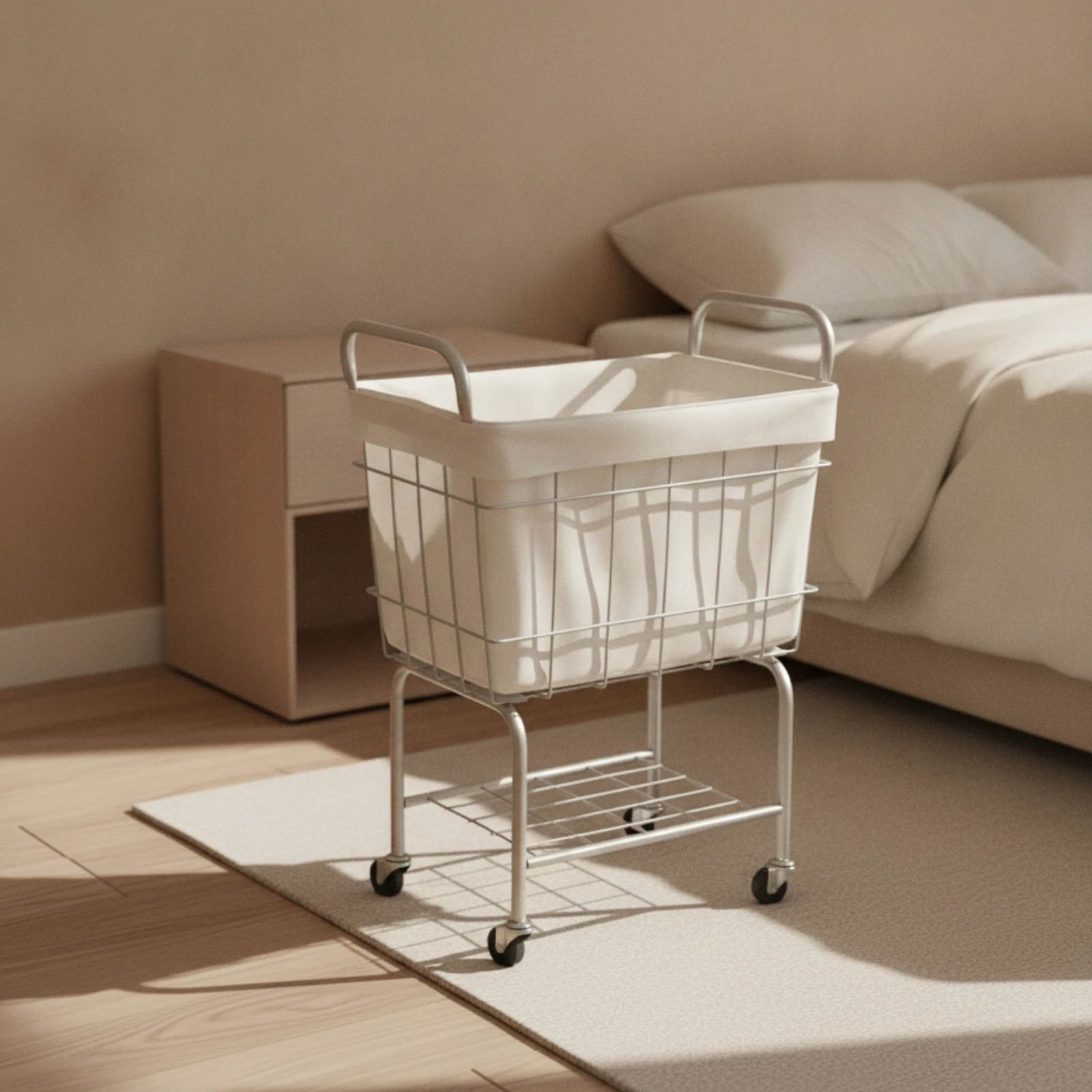 Rolling Laundry Hamper with Storage Shelf Sturdy Laundry Basket Cart with Removable Liner Portable Multi-Purpose for Bathroom