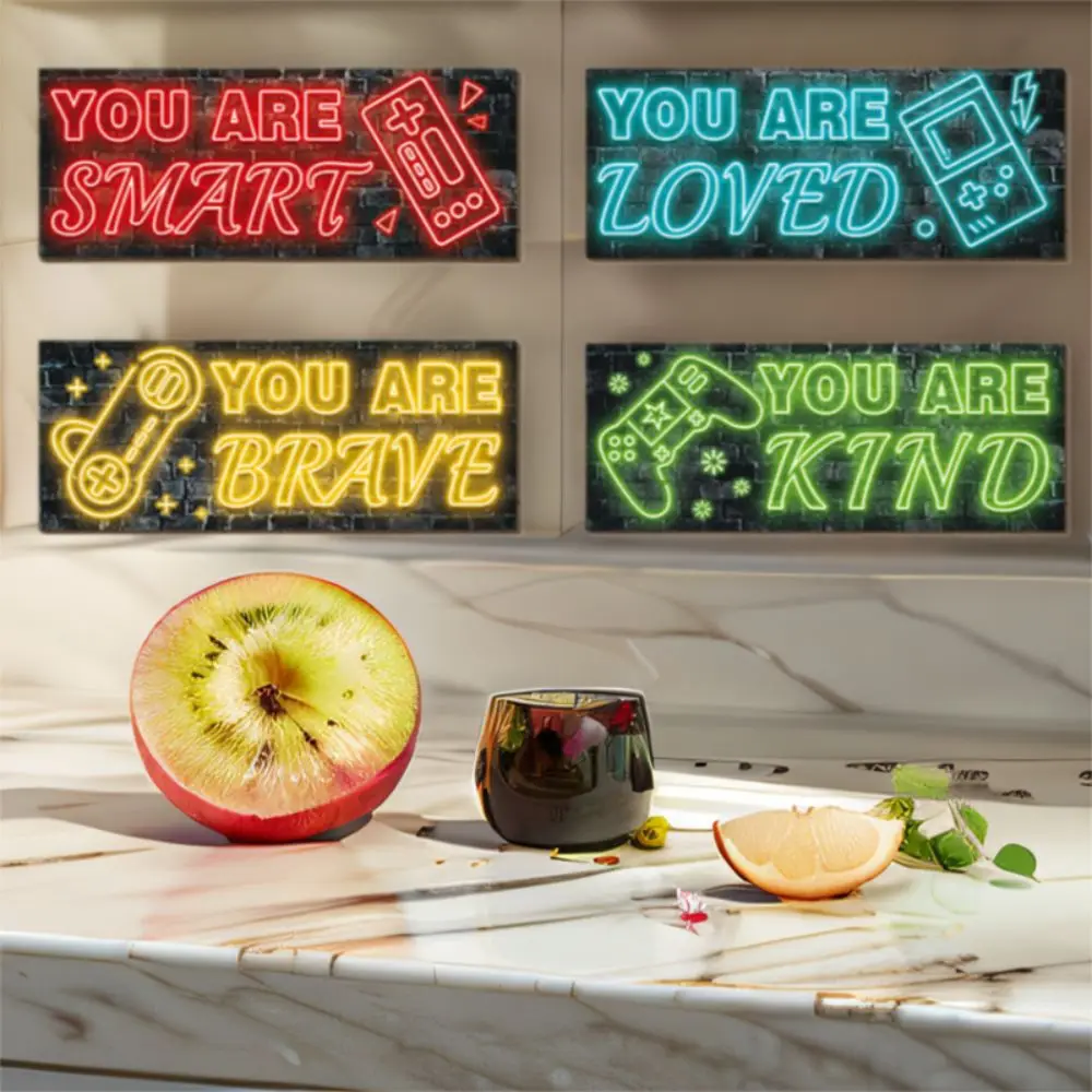 

Creative Cartoon Neon Light Game Sign E-sports American Game Console Wall Ornament Funny Wooden Hanging Board For Boy