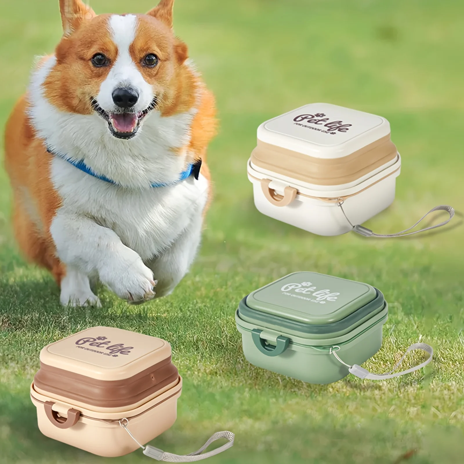 Tazón Portátil Plegable para Mascotas 2 en 1, Tazón de Agua y Comida para Perros a Prueba de Fugas con Tapa y Cordón para Perros y Gatos, para Acampar al Aire Libre y Pasear