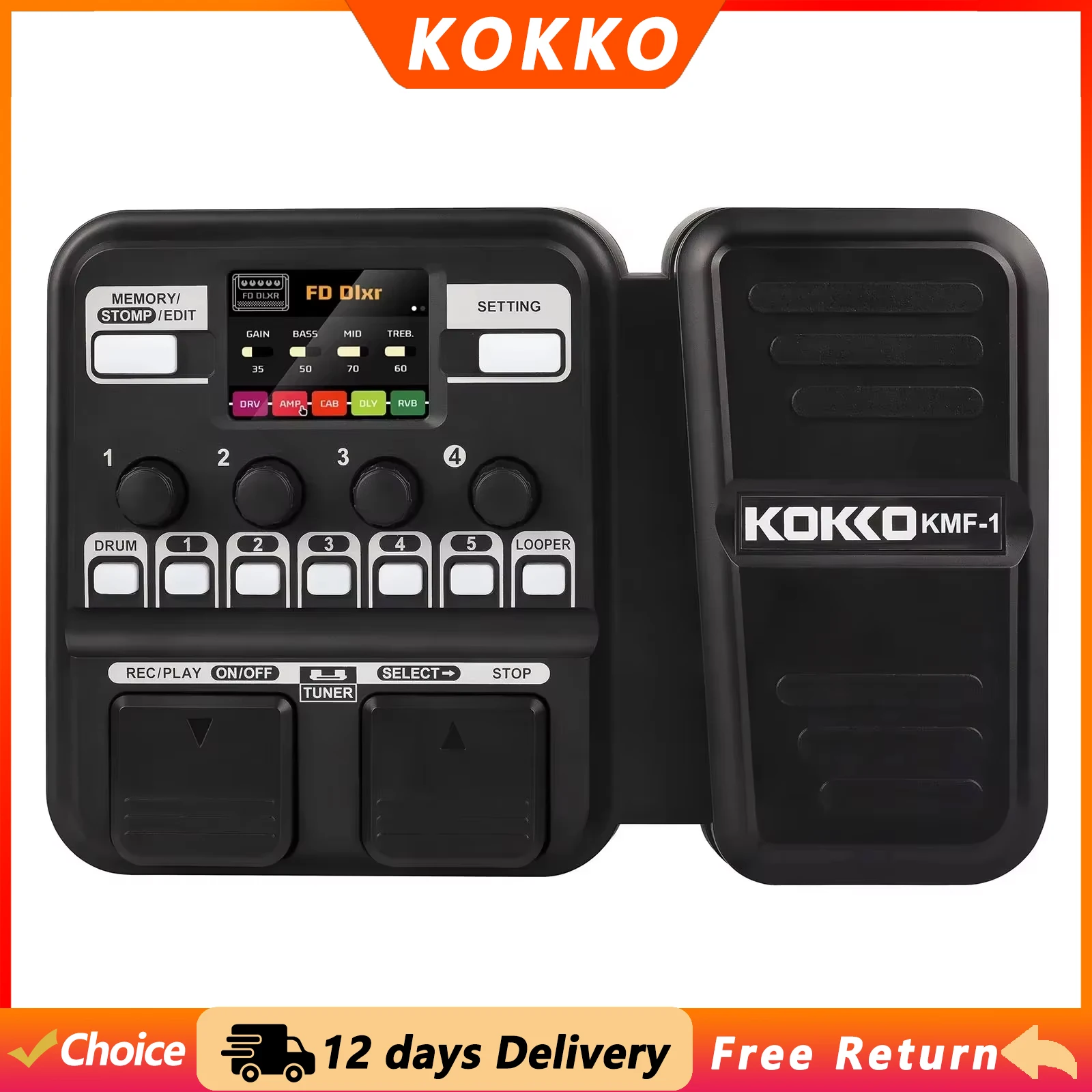 KOKKO KMF-1 Guitar Multi-Effects Pedal Processor 18 Amp Models Drum Machine Looper 512 Point IR Sampling Guitar Accessories