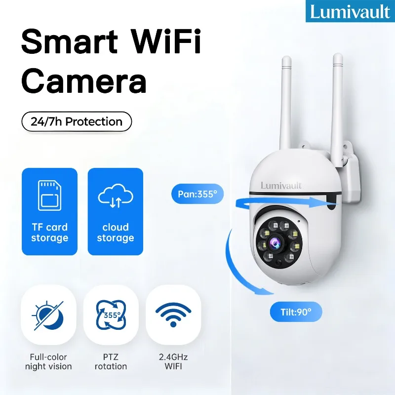 High-definition Wall-mounted Camera with Infrared Night Vision Motion Detection Recording Capability and 360° Rotation
