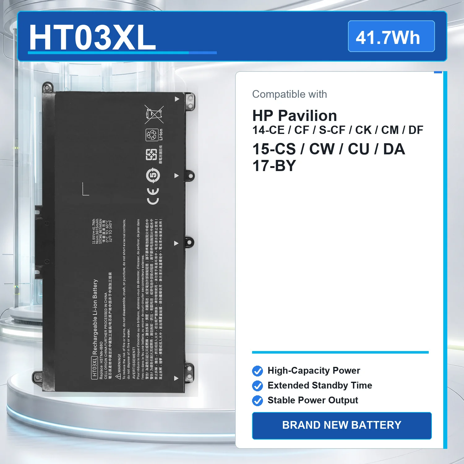 HT03XL 41.7Wh 11.55V Laptop Battery For HP Pavilion 14-CE CF CK CM DF 15-CS CW DA DB 17-BY CA HSTNN-DB8R L11119-855