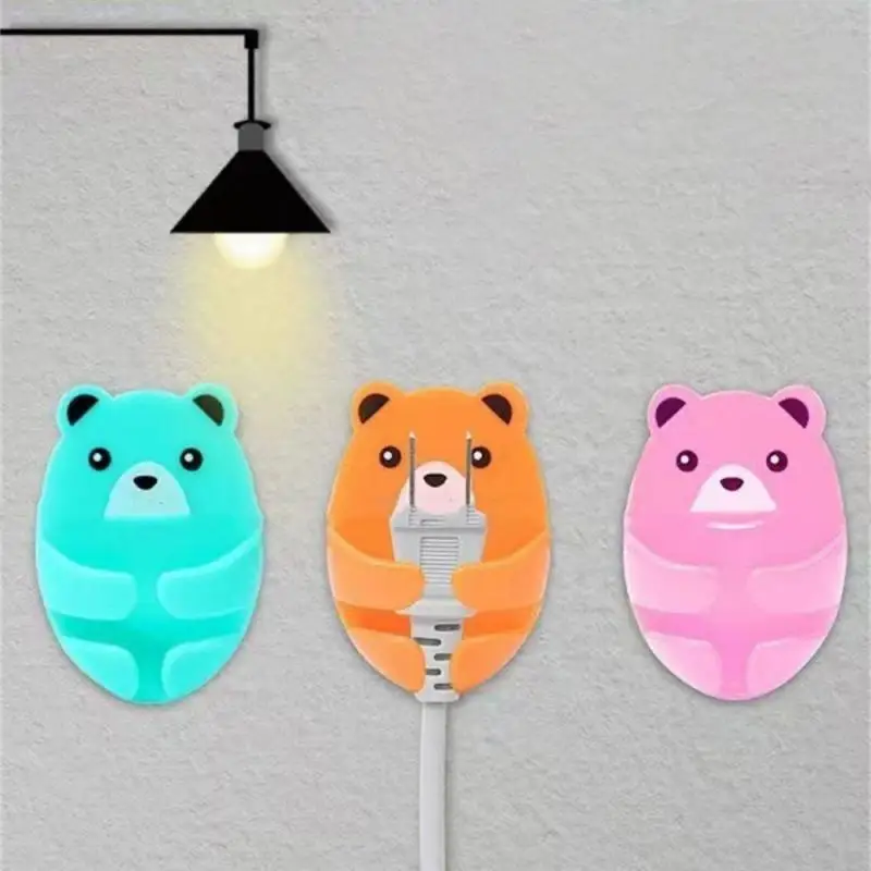 1PCS Plug Hook Self-adhesive Multi-Purpose Hooks Punch-free Wall Mounted Power Plug Holder Bear Shape Plug Storage Hook For