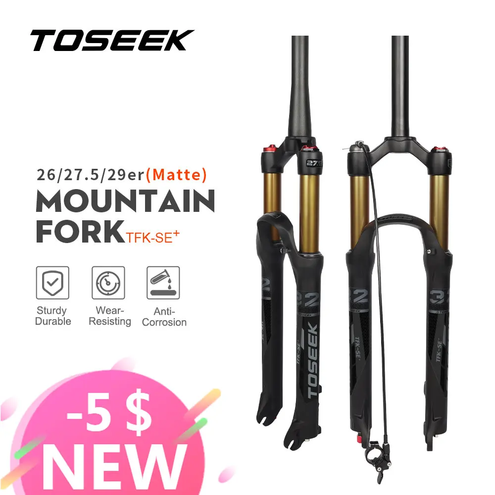 

TOSEEK TFK-SE Magnesium Alloy Mtb Fork Golden 26/27.5/ 29er Inch Mountain Bike RL120mm Air Suspension Fork Garfo Carbono 700c