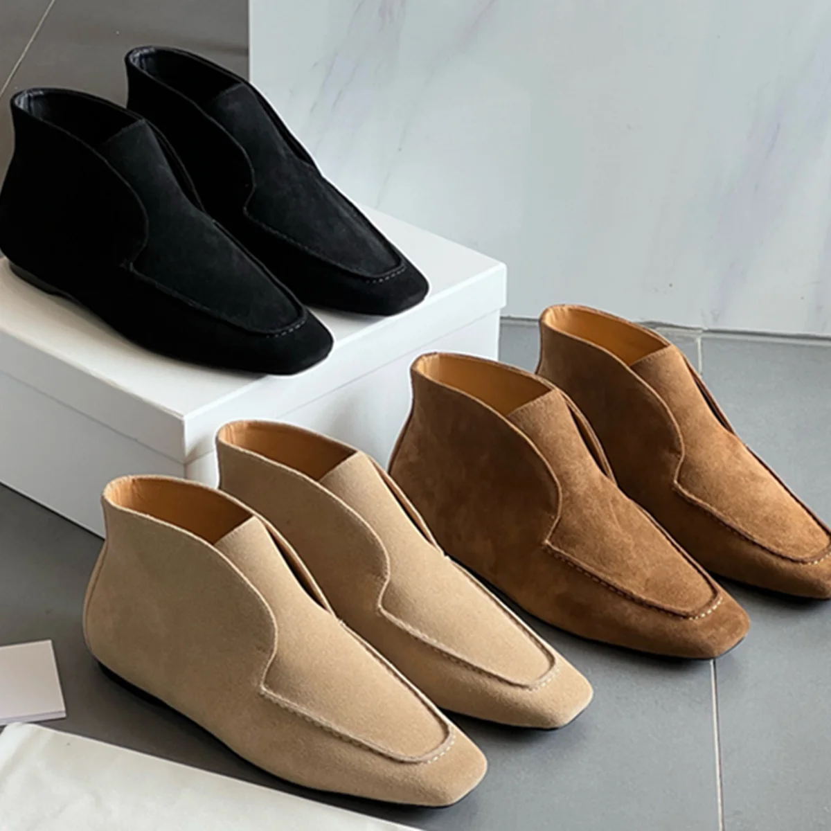 

Jenny&Dave Vintage Lazy Slip On Ankle Boots Fashion Ladies Nordic Minimalist Autumn Winter Loafers Flats Woman Shoes Women Boots