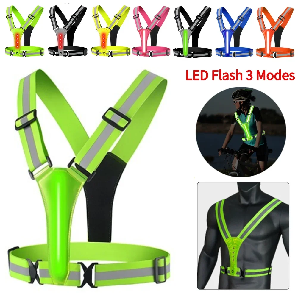 Safety Vest USB Rechargeable Adjustable & Elastic High Visibility Running Vest LED Safety Running Vest for Runners Night Walking