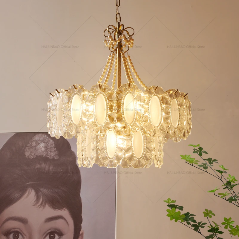 

French Light Luxury Chandelier Crystal Light Net red Cream Style Creative Pearl Modern Simple Atmosphere Living Room Bedroom