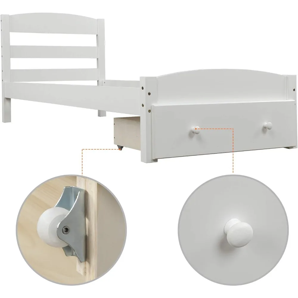 سرير Merax ذو منصة مزدوجة الحجم مع درج تخزين، وإطار سرير خشبي مع لوح أمامي ولوح للقدمين/سهل التجميع/شريحة خشبية قوية