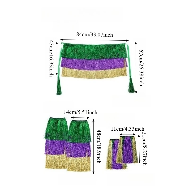 3pcs/set Carnival Masquerade Party Fringe Bracelet Skirt Leg Warmers Set for Masquerade Festive Party Decoration Costume Props