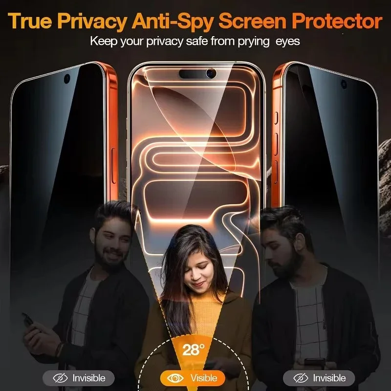 Protector de pantalla de privacidad para iPhone 16, 15, 14, 13, 12, 11, 17 Pro Max Plus, cubierta completa de vidrio antiespía para iPhone 17 Air XR X XS, 4 Uds.