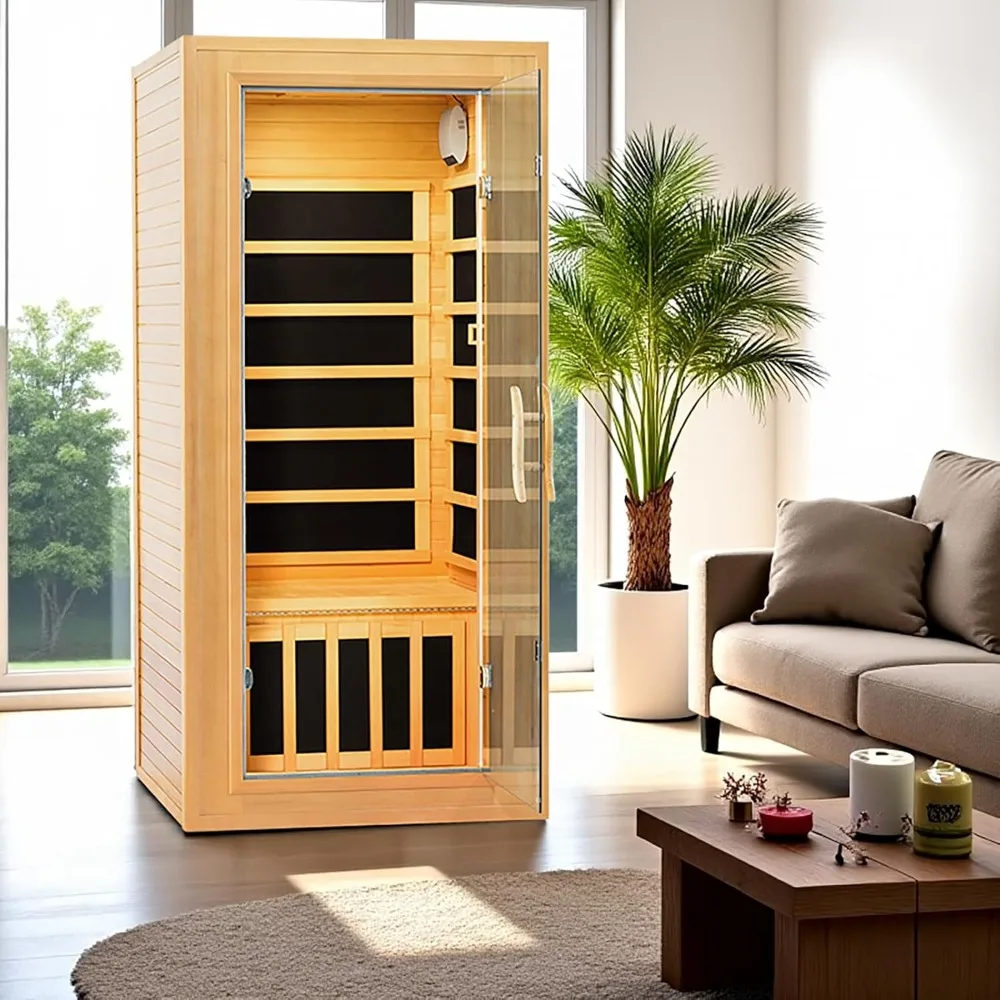 Far Infrared Sauna1 Person Hemlock Wood Dry Sauna Low EMF Heaters Panels Spa Indoor Sauna with Intelligent Control Panel