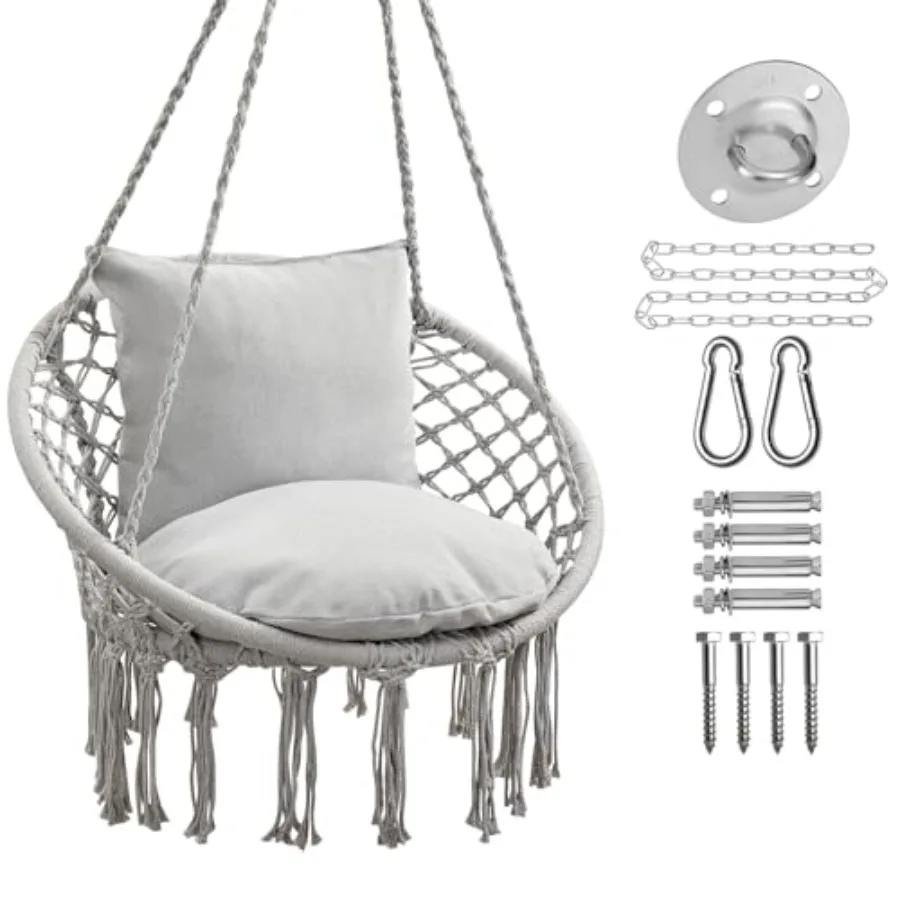 

Macrame Hammock Chair Hanging Swing Chair Max 330 Lbs with 2 Cushions and Hardware Kits for Indoor Outdoor Bedroom Patio Garden